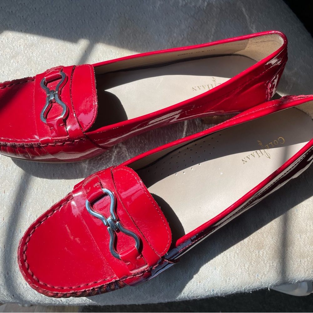 Cole Haan Womens Red Buckle Loafers Size 10
